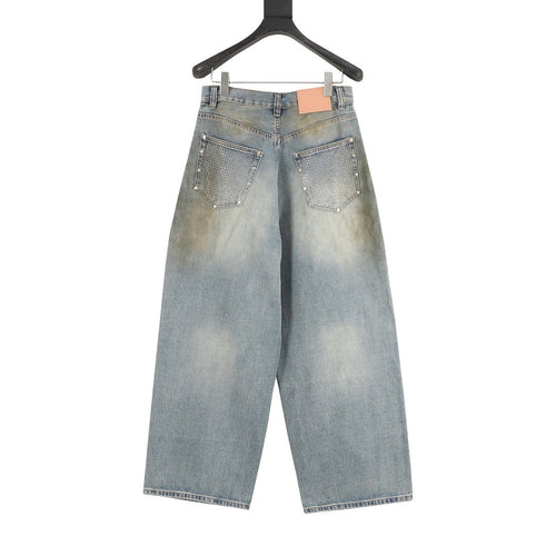 Acne Studios Rhinestone-Embellished Mud-Wash Denim Trousers