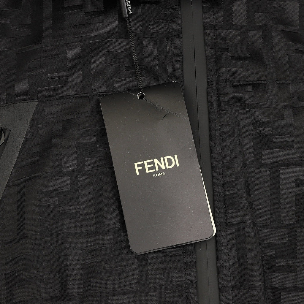 Fendi Black FF Print Hooded Zip-Up Jacket