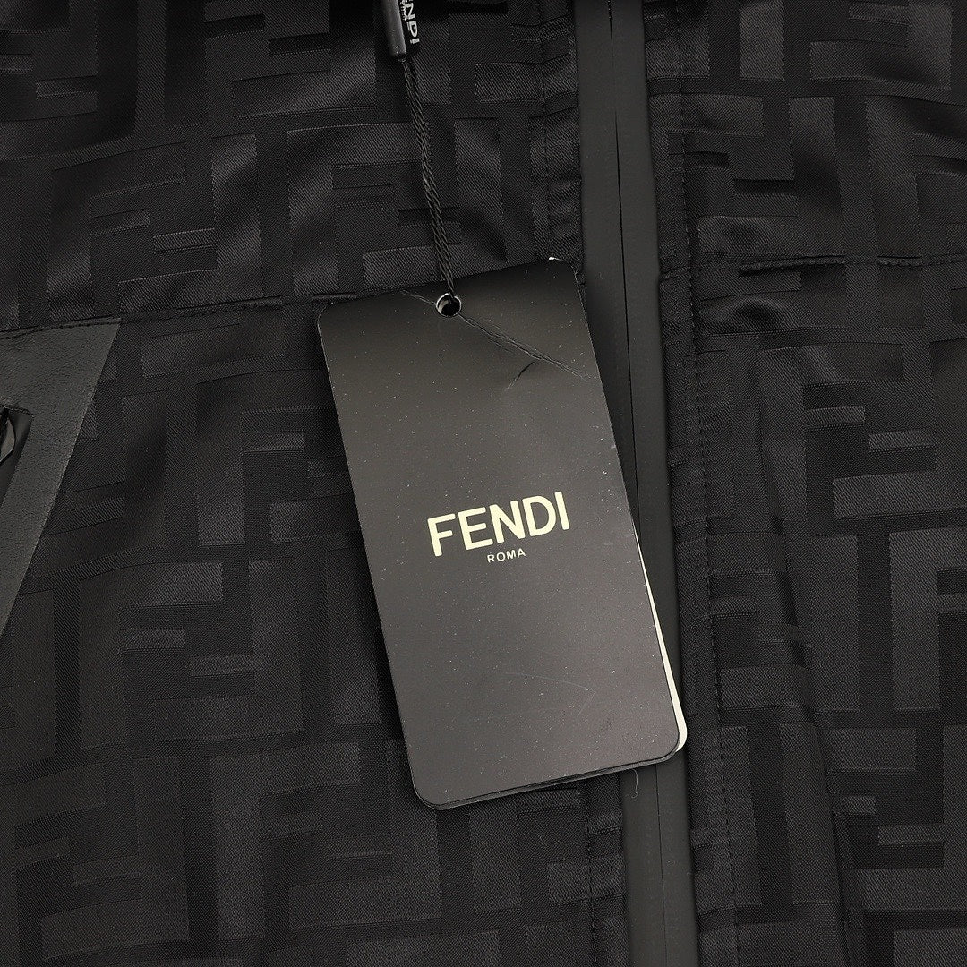 Fendi Black FF Print Hooded Zip-Up Jacket