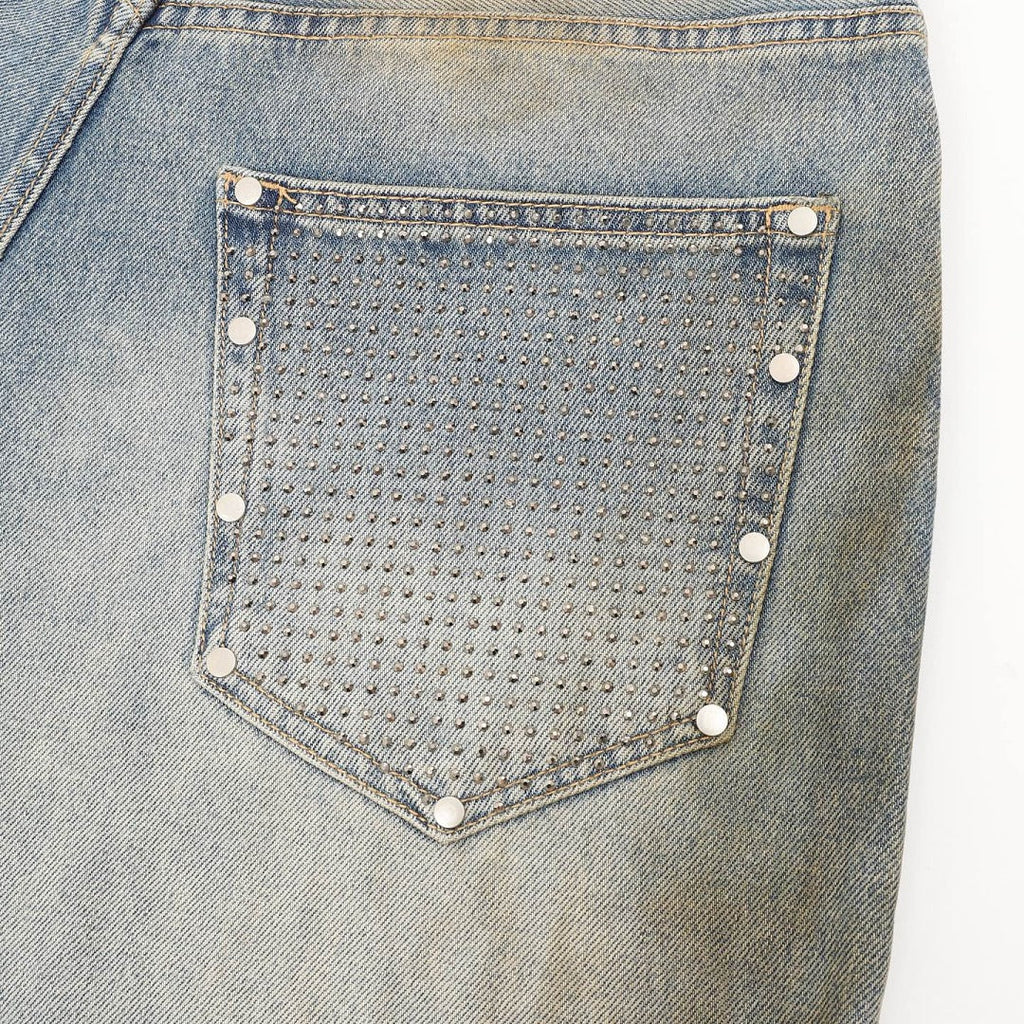 Acne Studios Rhinestone-Embellished Mud-Wash Denim Trousers