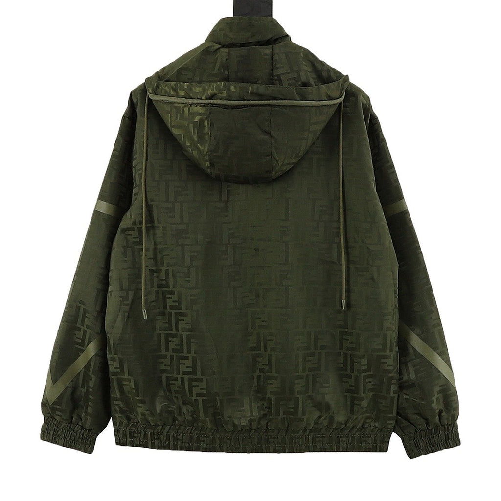 Fendi Olive Green FF Print Hooded Zip-Up Jacket