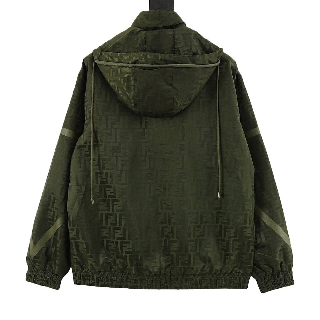 Fendi Olive Green FF Print Hooded Zip-Up Jacket