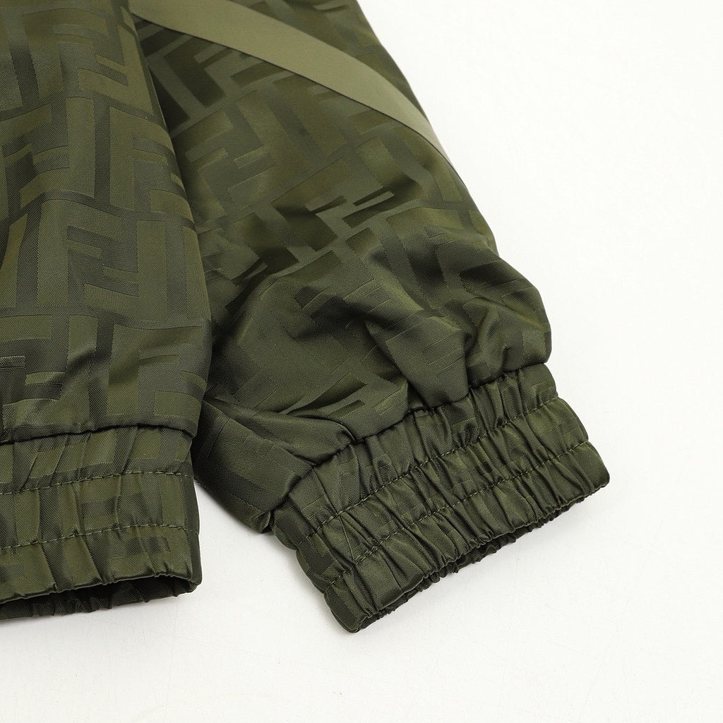 Fendi Olive Green FF Print Hooded Zip-Up Jacket