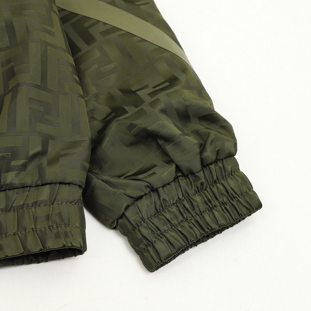 Fendi Olive Green FF Print Hooded Zip-Up Jacket