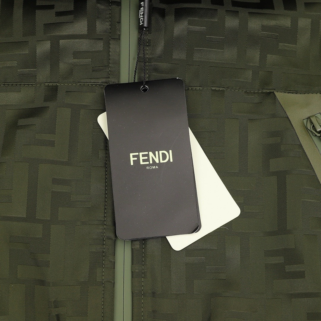 Fendi Olive Green FF Print Hooded Zip-Up Jacket