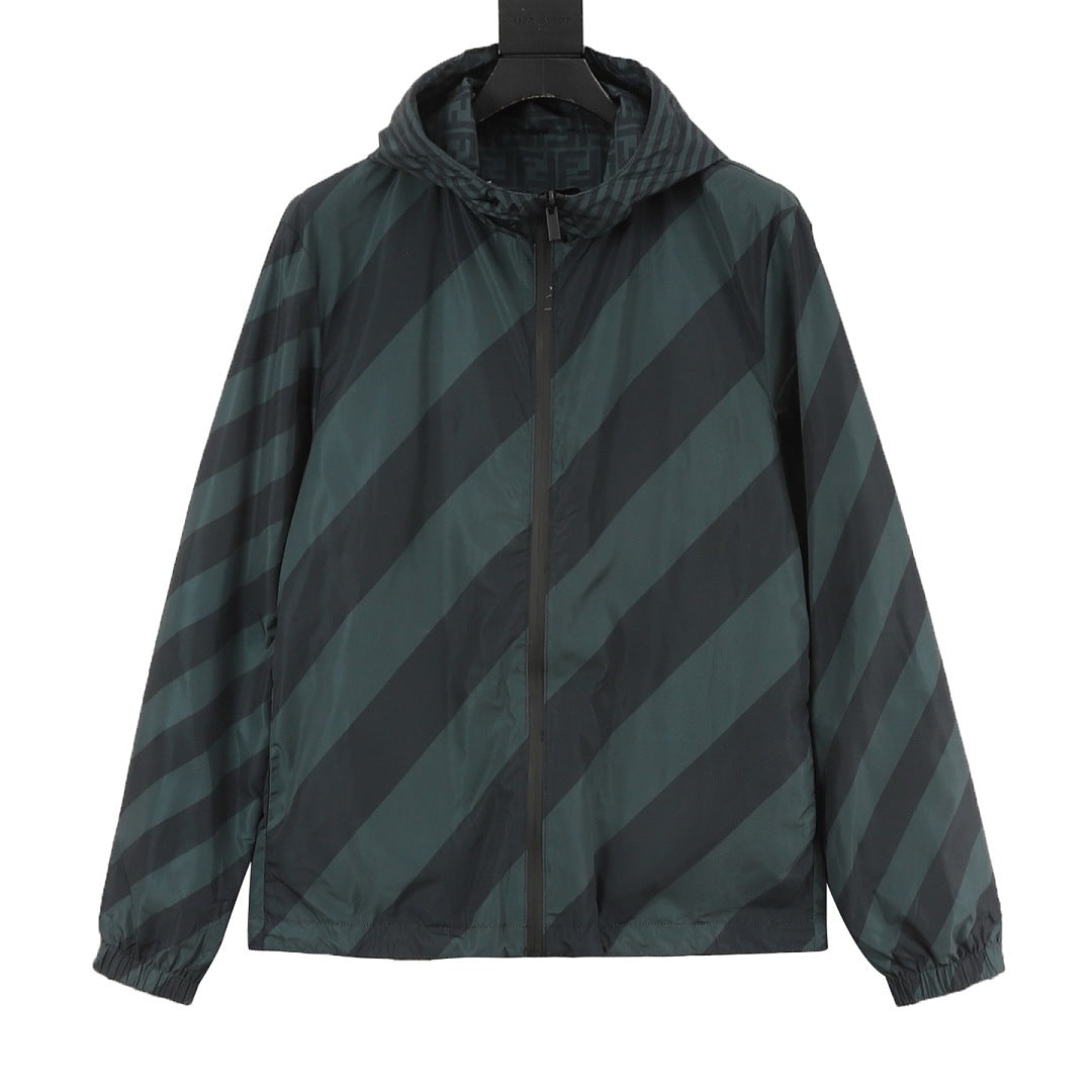 Fendi Dark Green Reversible Hooded Jacket – FF & Stripes