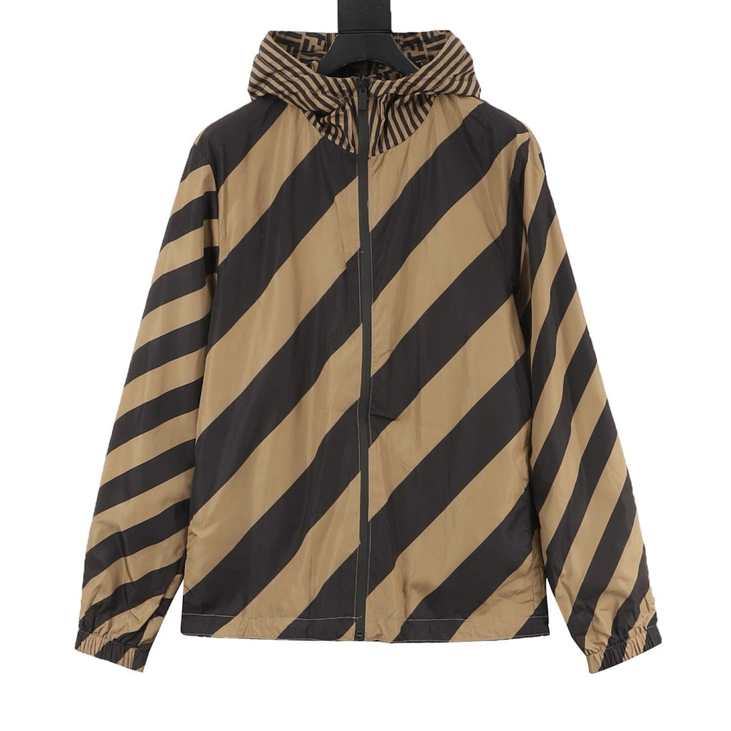 Fendi Tan Reversible Hooded Jacket - FF & Stripes
