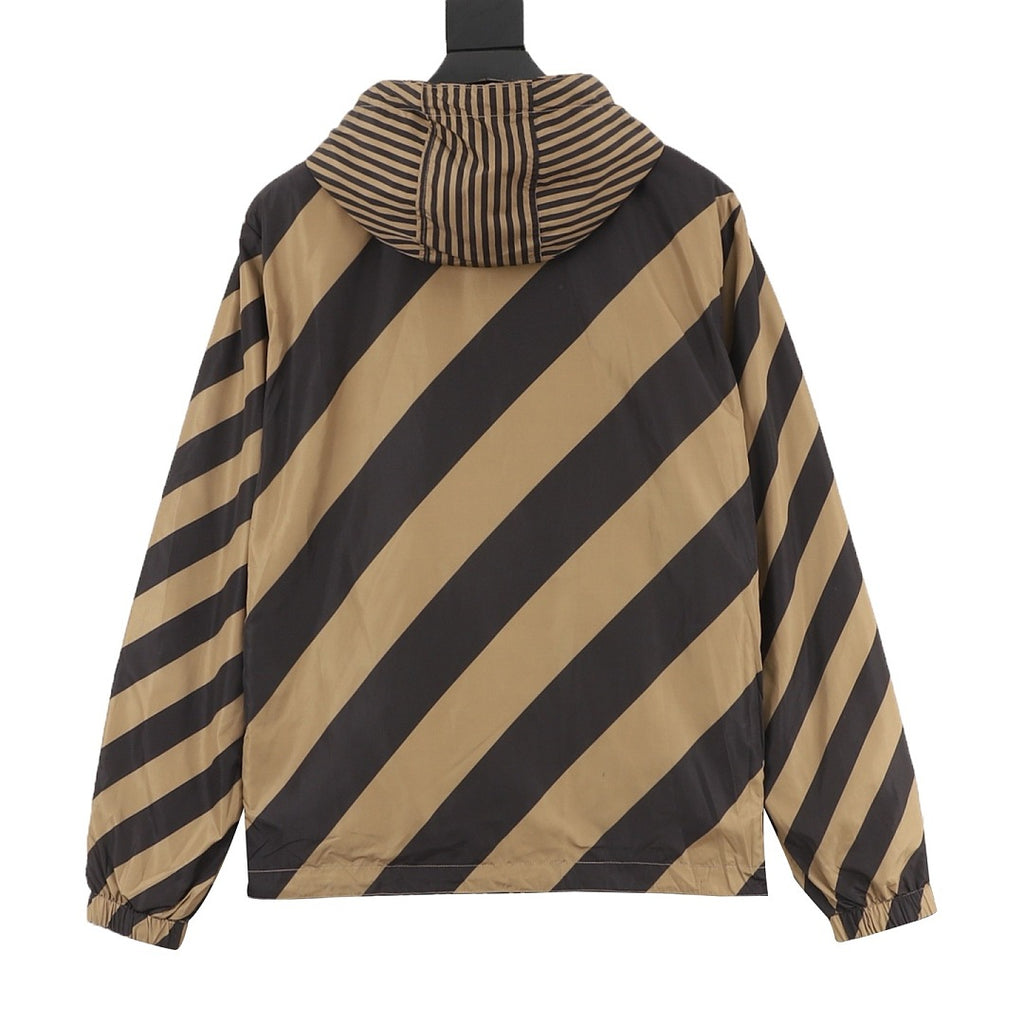 Fendi Tan Reversible Hooded Jacket - FF & Stripes