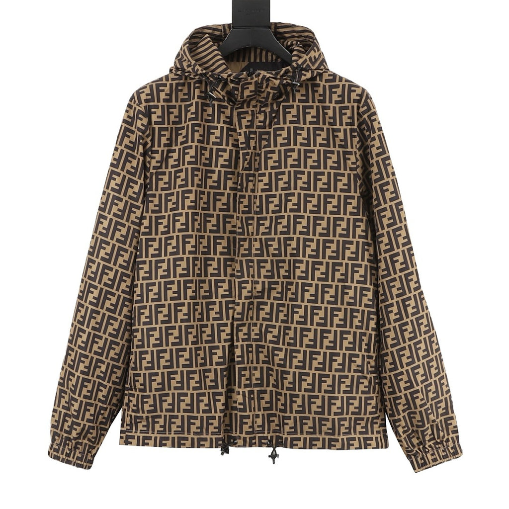 Fendi Tan Reversible Hooded Jacket - FF & Stripes