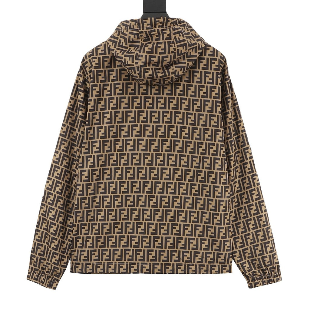Fendi Tan Reversible Hooded Jacket - FF & Stripes