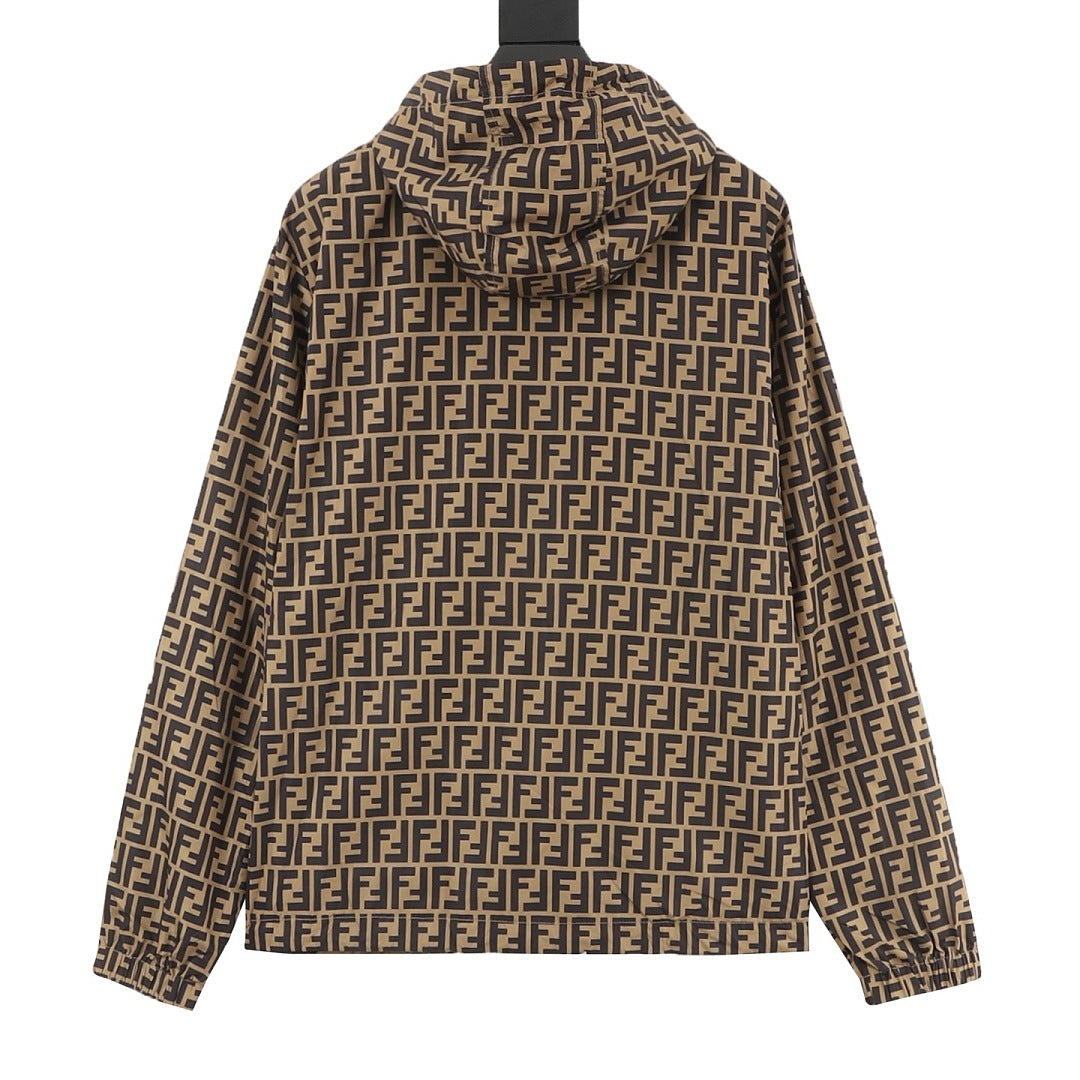 Fendi Tan Reversible Hooded Jacket - FF & Stripes