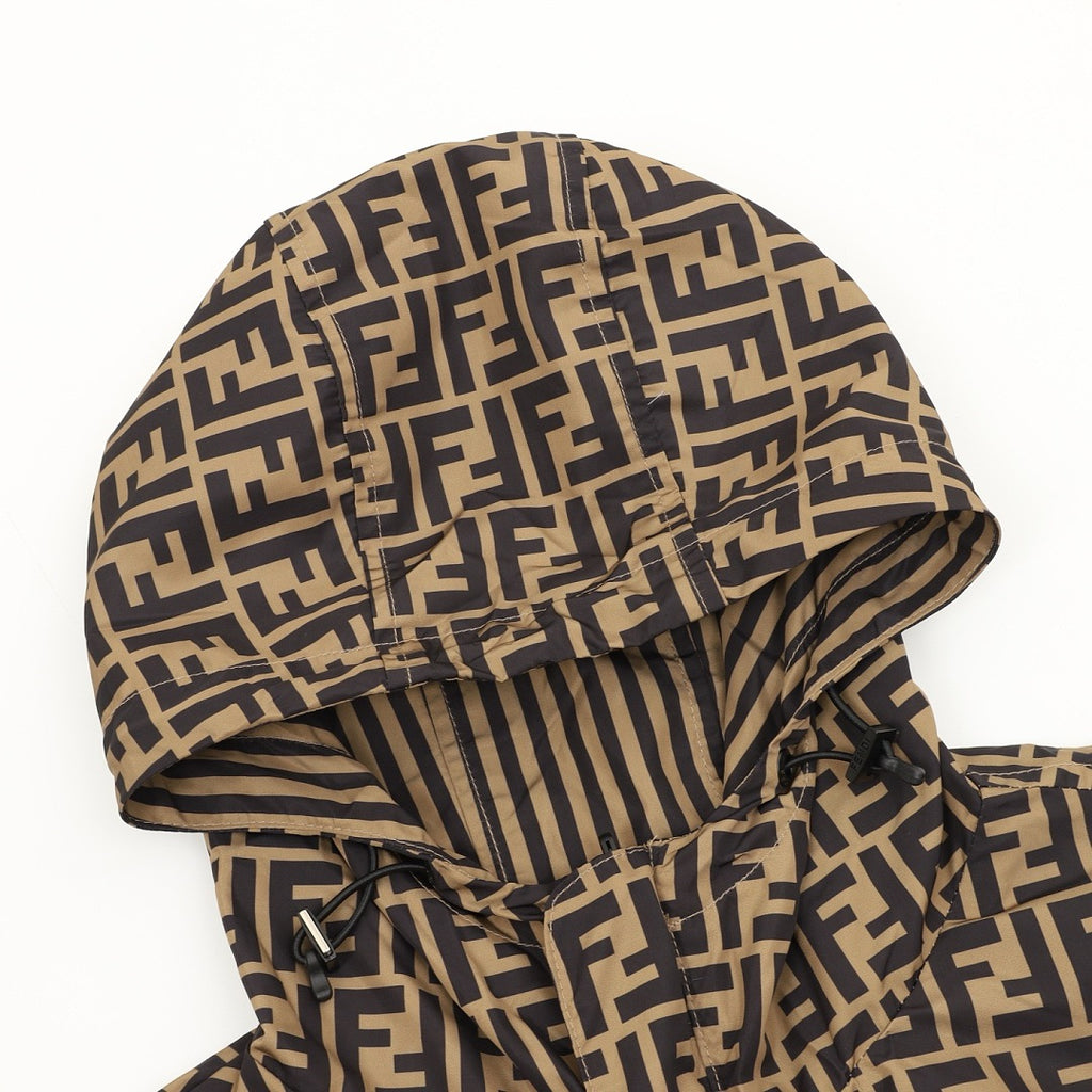 Fendi Tan Reversible Hooded Jacket - FF & Stripes