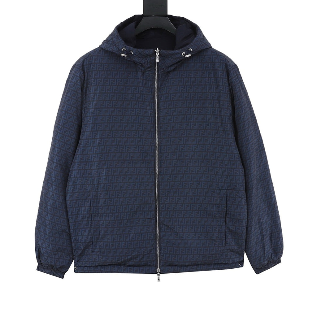 Fendi Navy Reversible FF Monogram Hooded Jacket