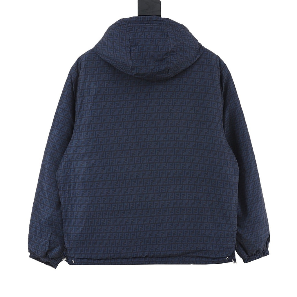 Fendi Navy Reversible FF Monogram Hooded Jacket