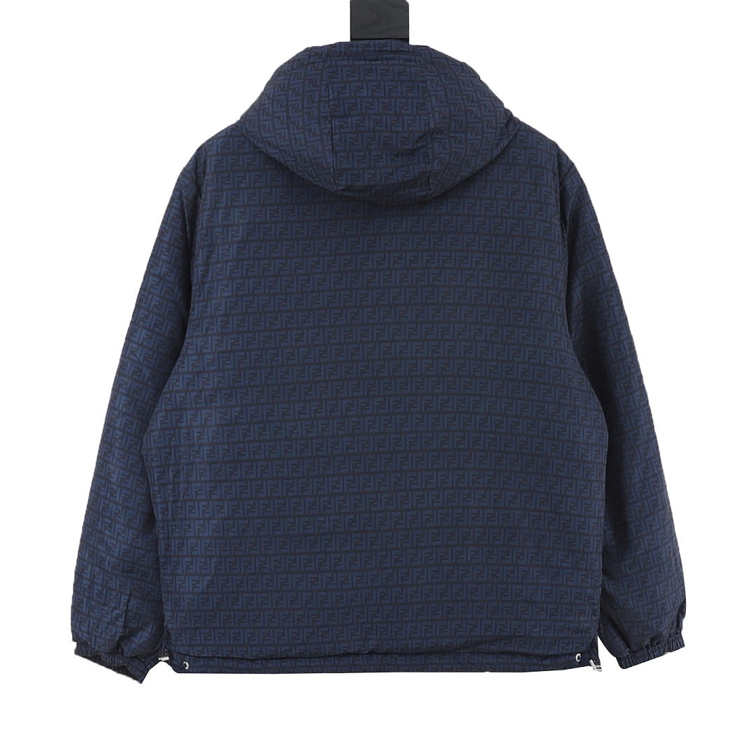 Fendi Navy Reversible FF Monogram Hooded Jacket
