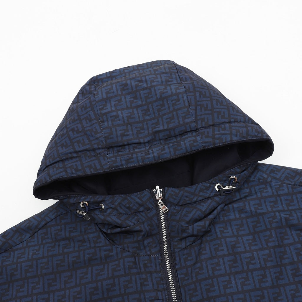 Fendi Navy Reversible FF Monogram Hooded Jacket