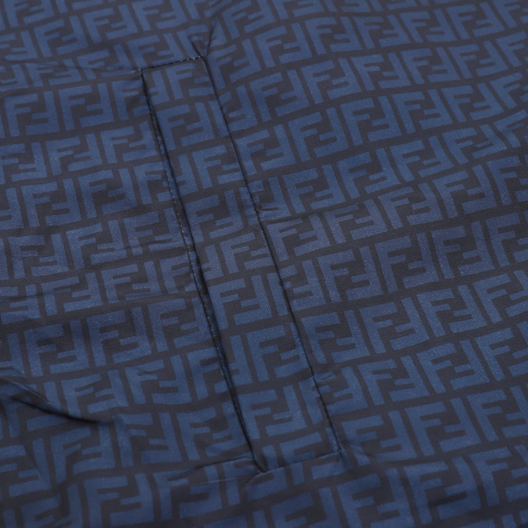 Fendi Navy Reversible FF Monogram Hooded Jacket