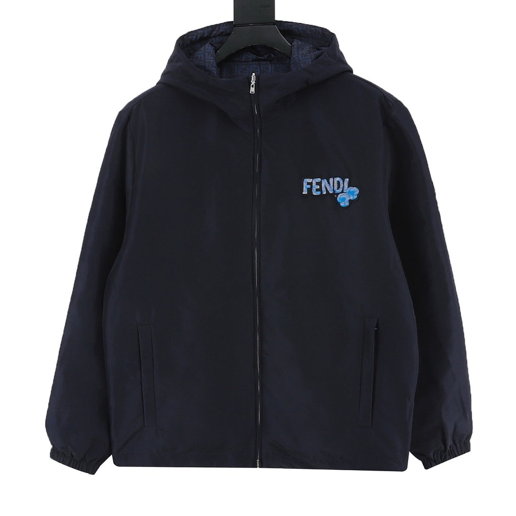Fendi Navy Reversible FF Monogram Hooded Jacket