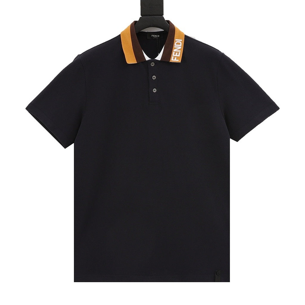 Fendi Black Polo Shirt with Contrast Logo Collar