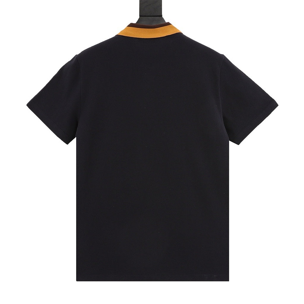 Fendi Black Polo Shirt with Contrast Logo Collar