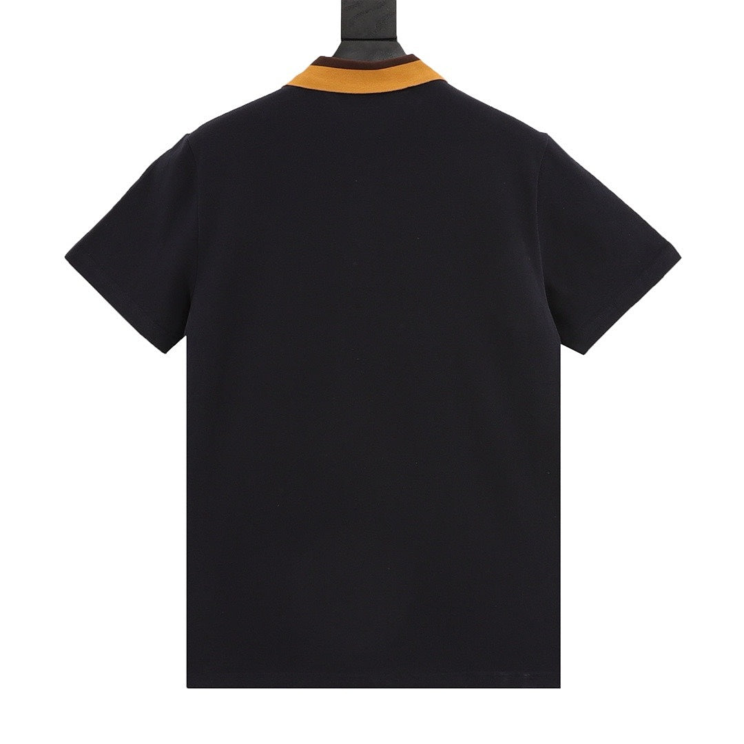 Fendi Black Polo Shirt with Contrast Logo Collar
