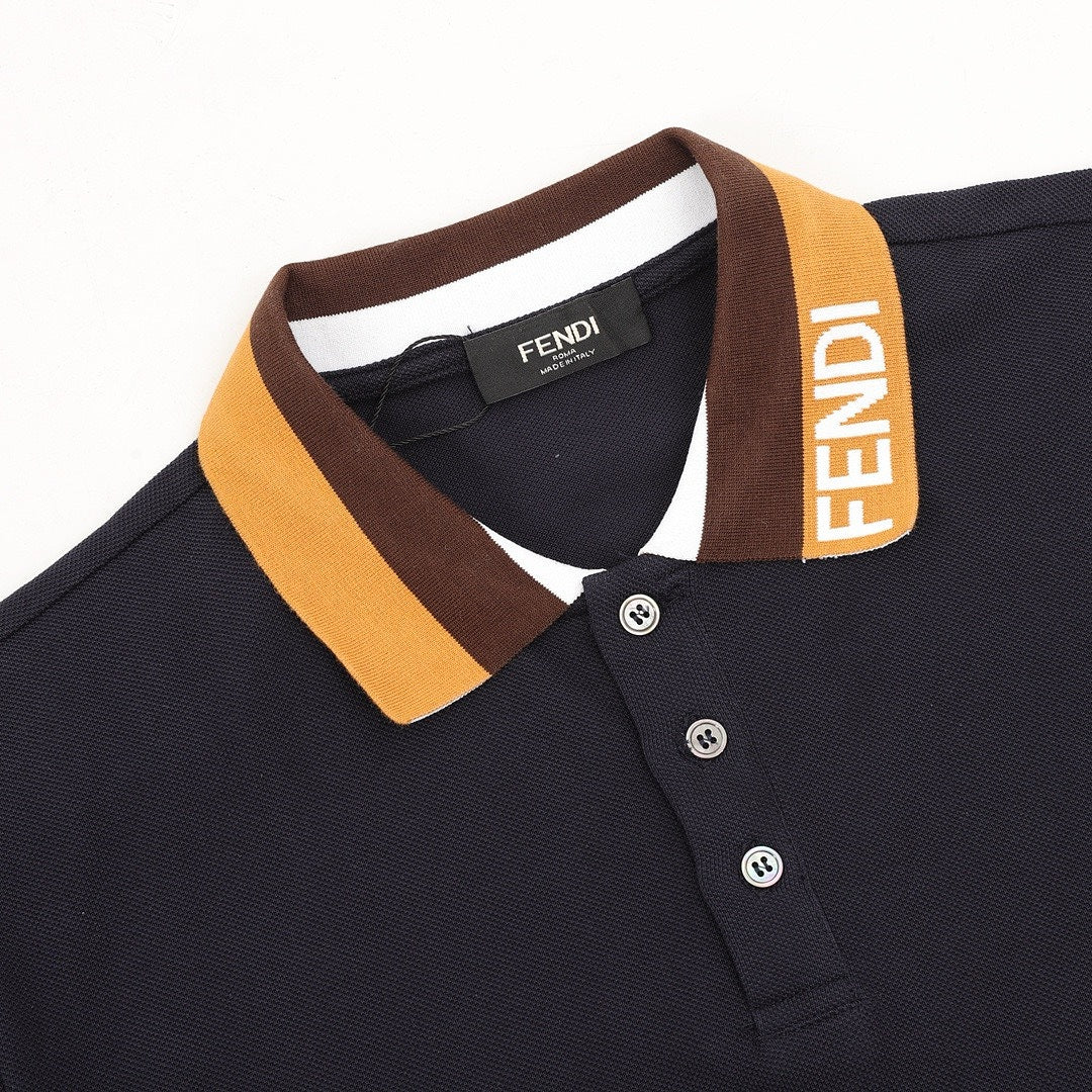 Fendi Black Polo Shirt with Contrast Logo Collar