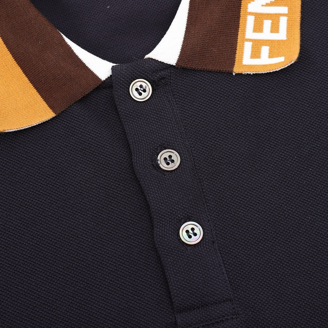 Fendi Black Polo Shirt with Contrast Logo Collar