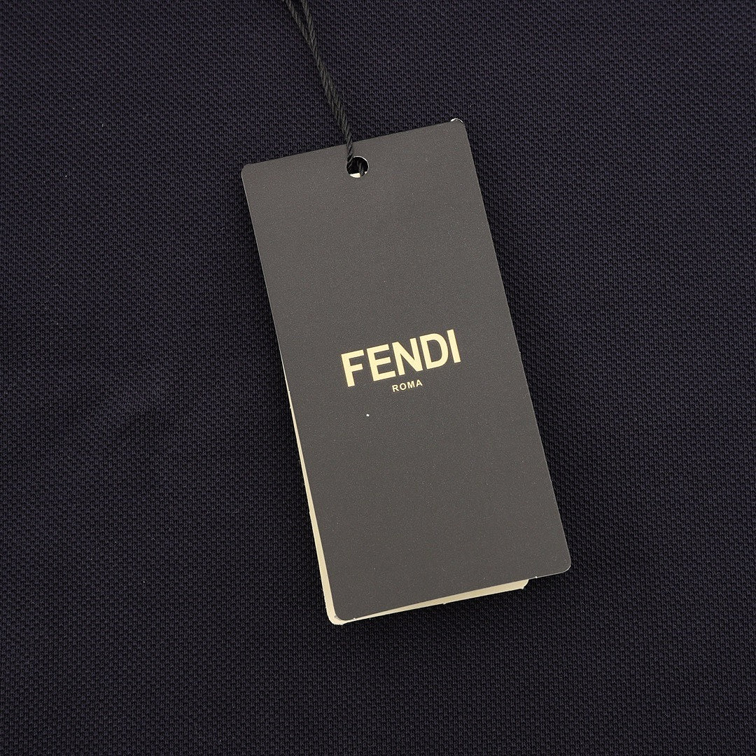 Fendi Black Polo Shirt with Contrast Logo Collar