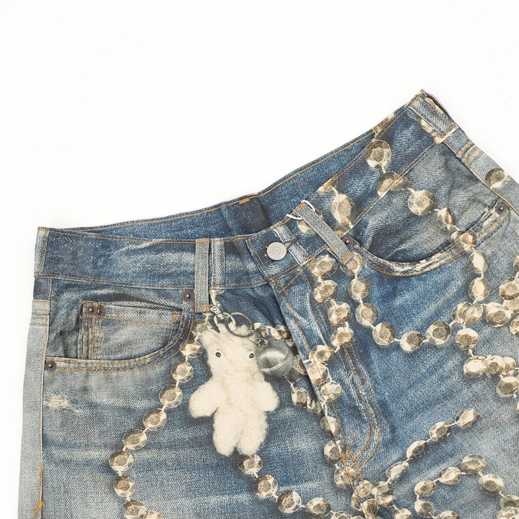 Acne Studios Chain Print Dyed Distressed Denim Trousers