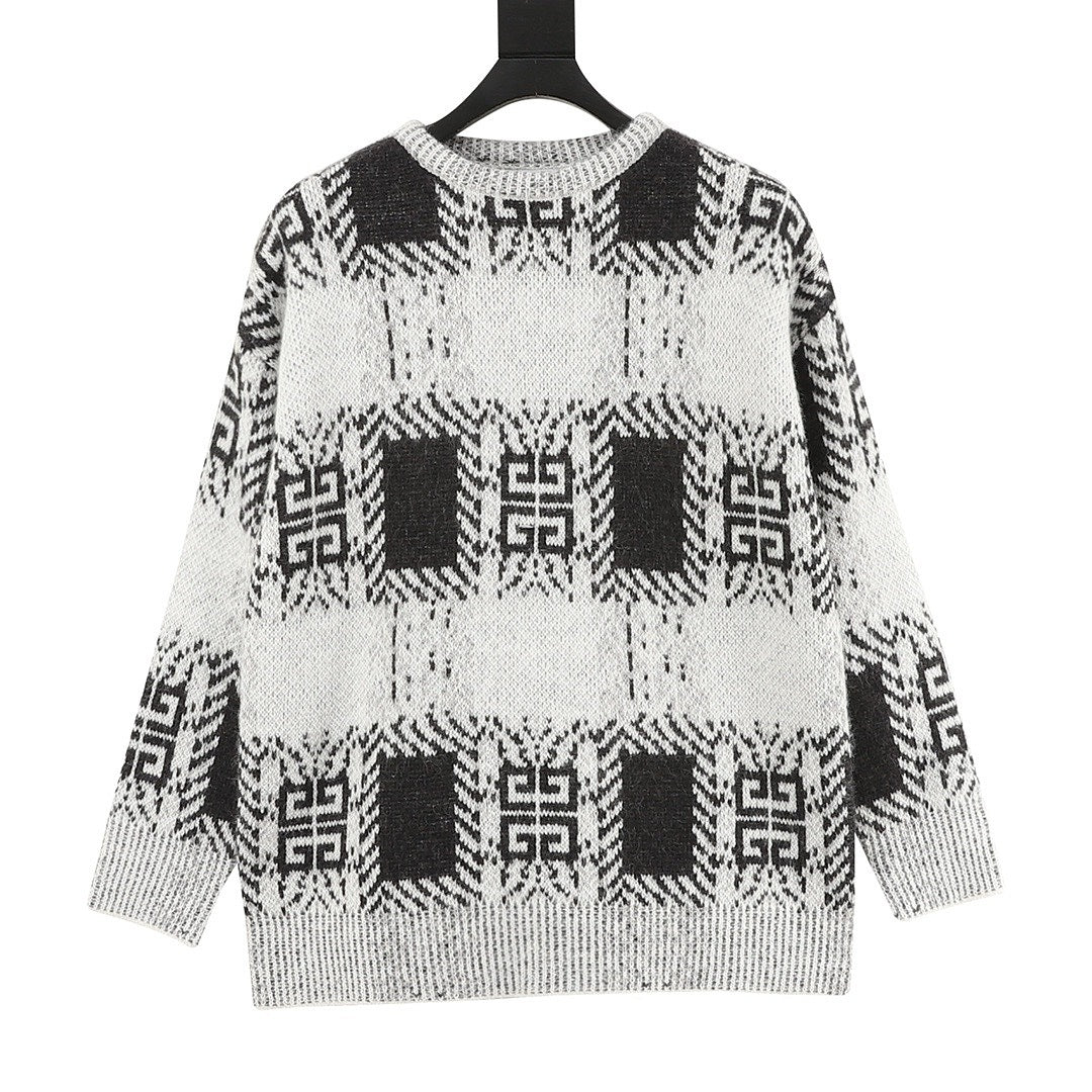 Black and white Givenchy 4G motif crew-neck sweater with ribbed trims