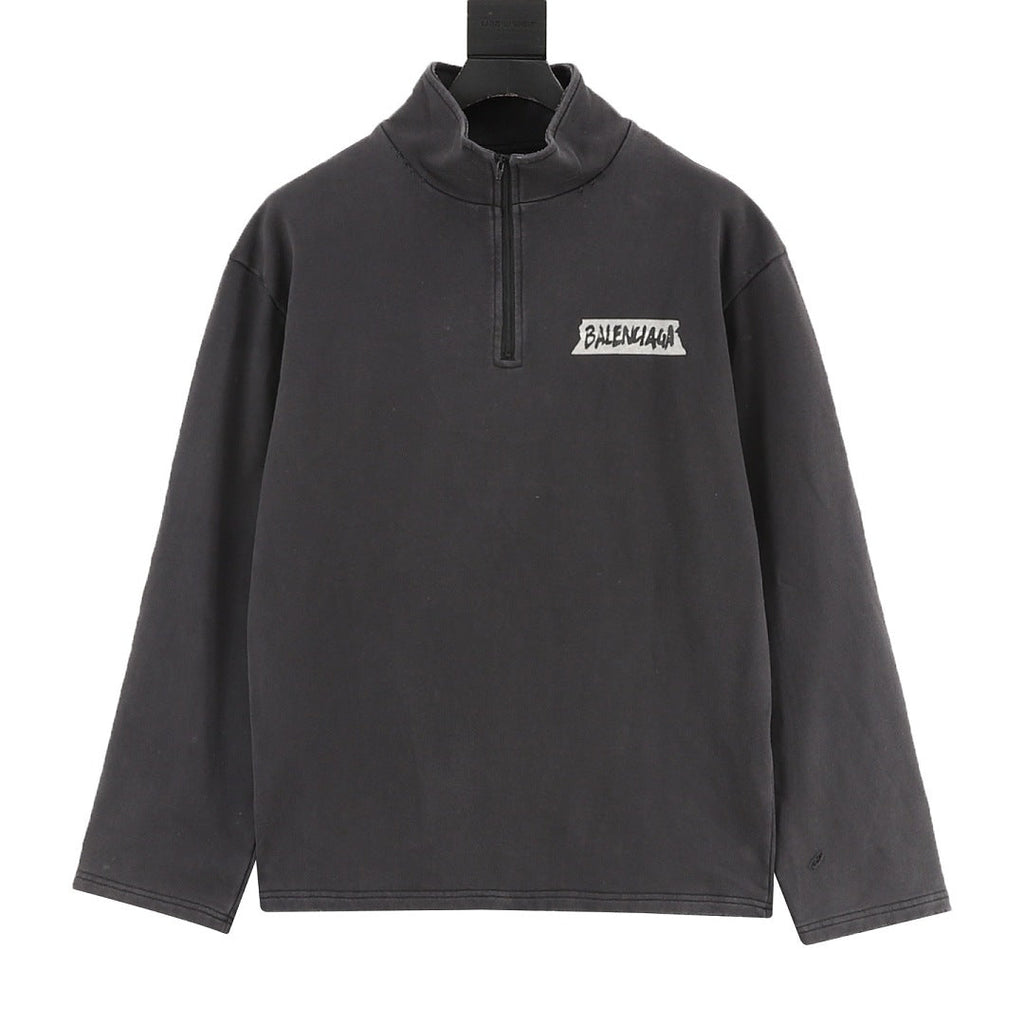 Balenciaga Half-Zip Sweatshirt Charcoal