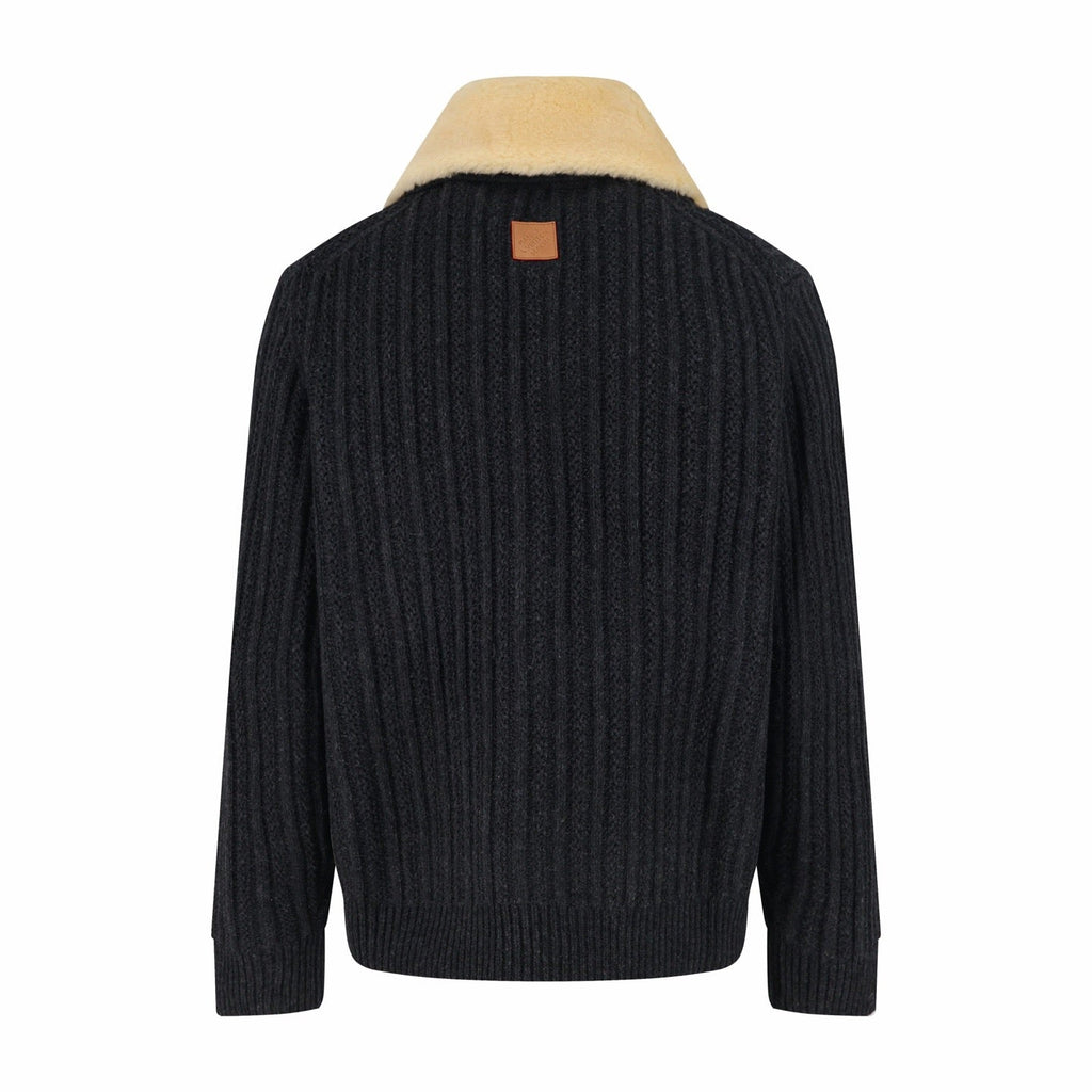 LOUIS VUITTON Shearling Collar Ribbed Knit Bomber Jacket