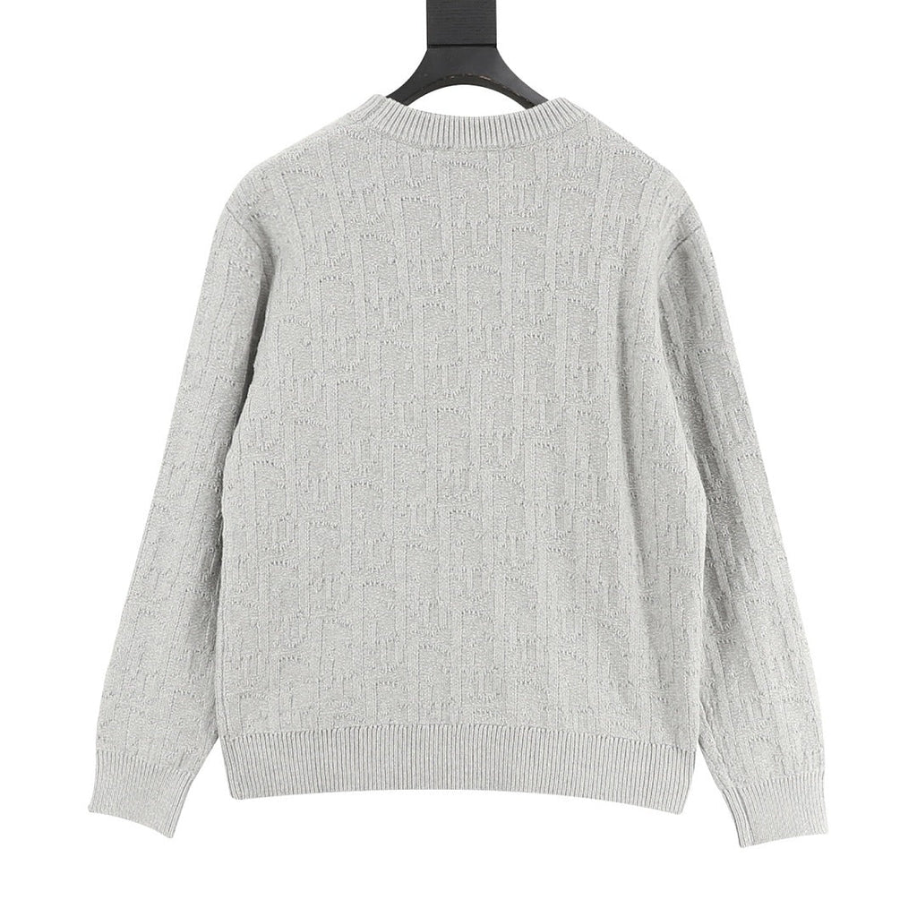 Dior CD Oblique Jacquard Crewneck Sweater — Light Grey