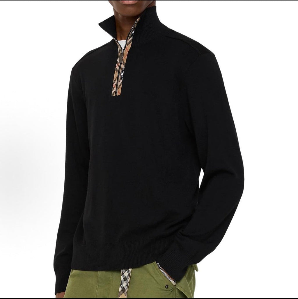 Burberry Vintage Check Half-Zip Knit Sweater — Black