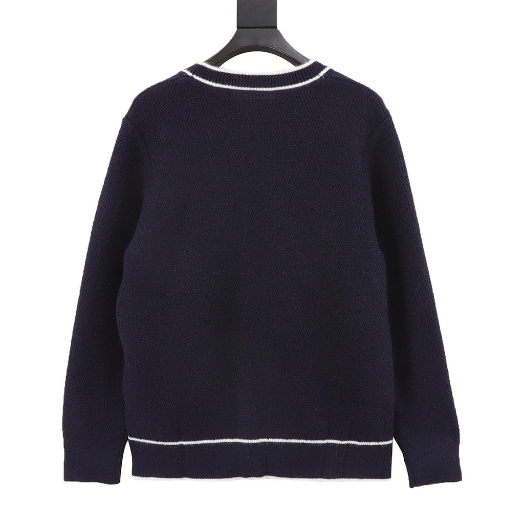 Gucci Navy Blue Contrast-Trim Cardigan