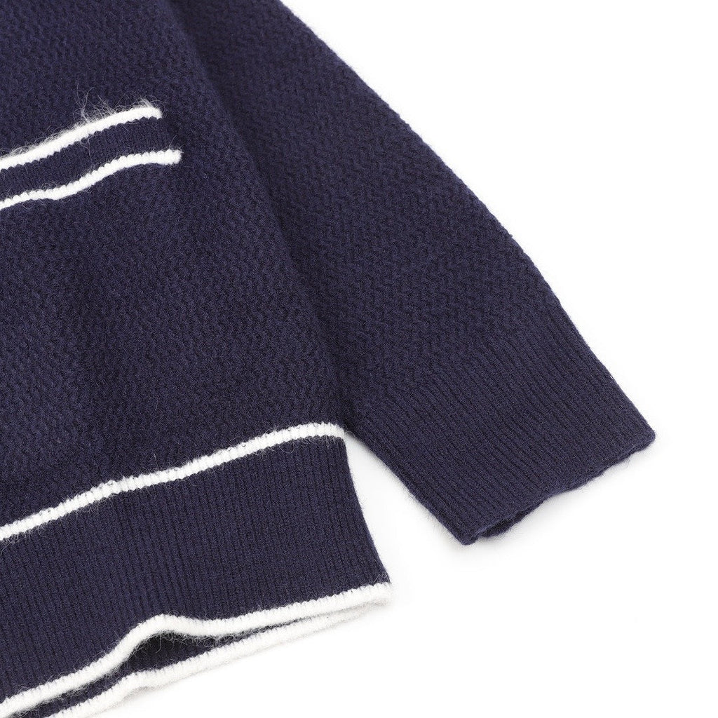 Gucci Navy Blue Contrast-Trim Cardigan