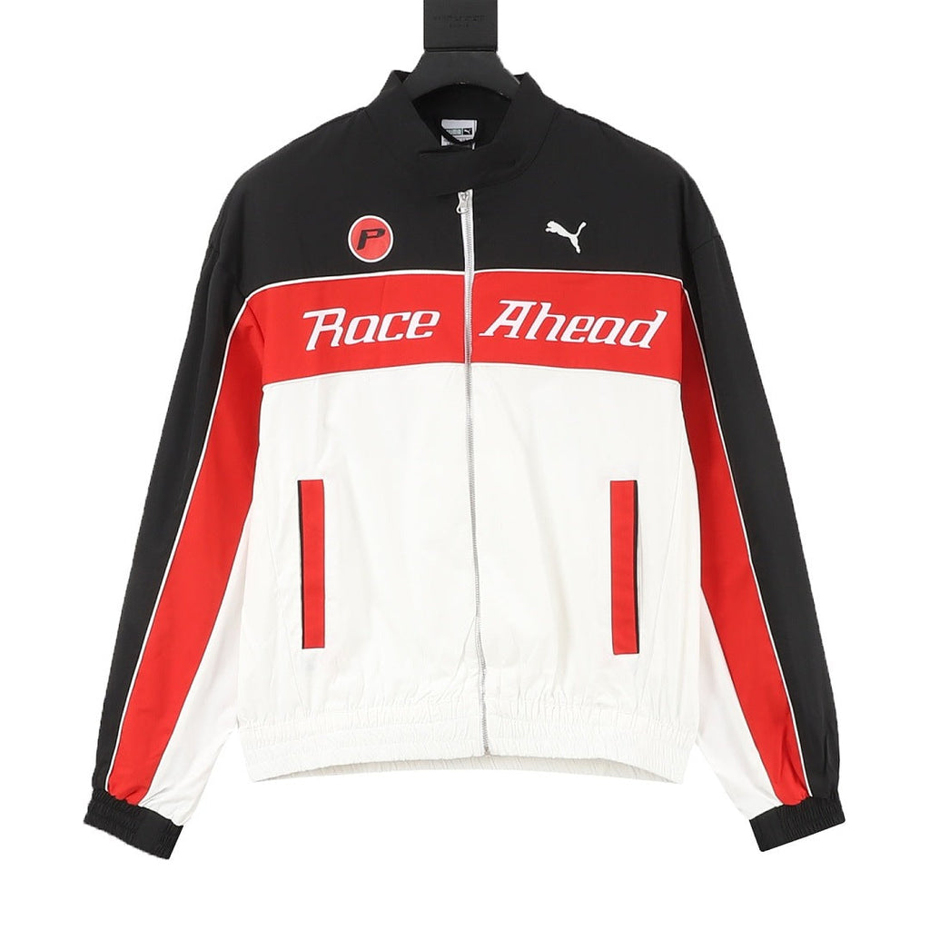 Black white and red Puma Race Ahead track jacket