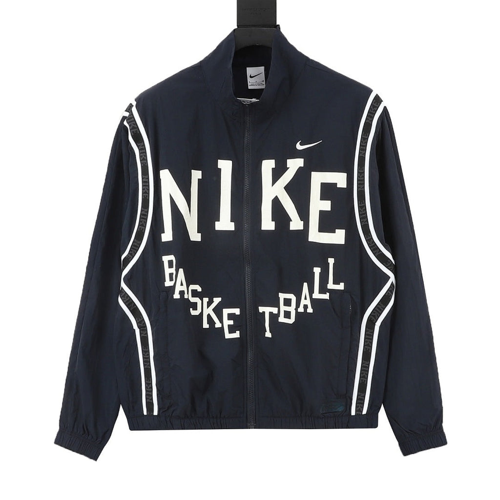 Black Nike Basketball track jacket with ivory contrast lettering