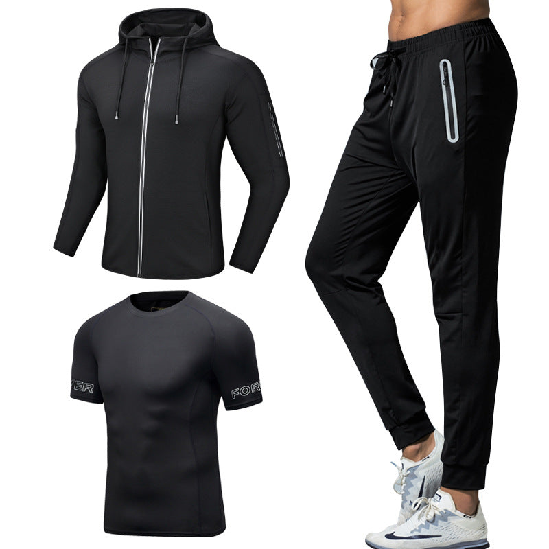 New Men's Fitness Apparel Quick-Drying Long-Sleeved Pants Tight-Fitting Elastic Sports Suit Three-Piece Set