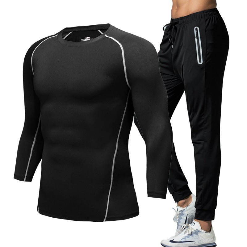 New Men's Fitness Apparel Quick-Drying Long-Sleeved Pants Tight-Fitting Elastic Sports Suit Two-piece Set