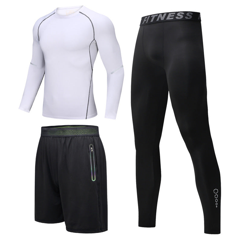 New Men's Fitness Apparel Quick-Drying Long-Sleeved Pants Tight-Fitting Elastic Sports Suit Three-Piece Set