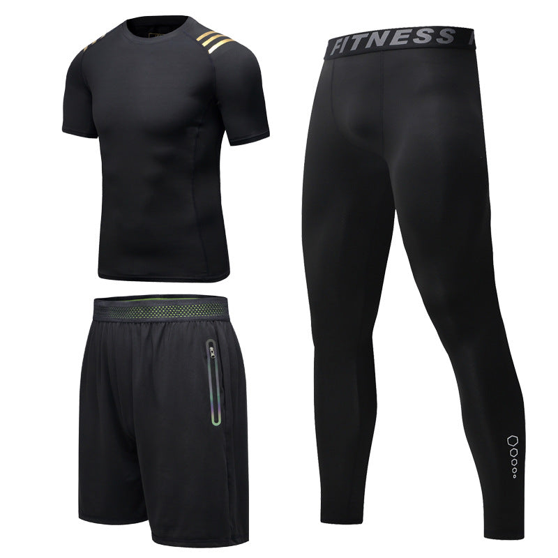 New Men's Fitness Apparel Quick-Drying Long-Sleeved Pants Tight-Fitting Elastic Sports Suit Three-Piece Set