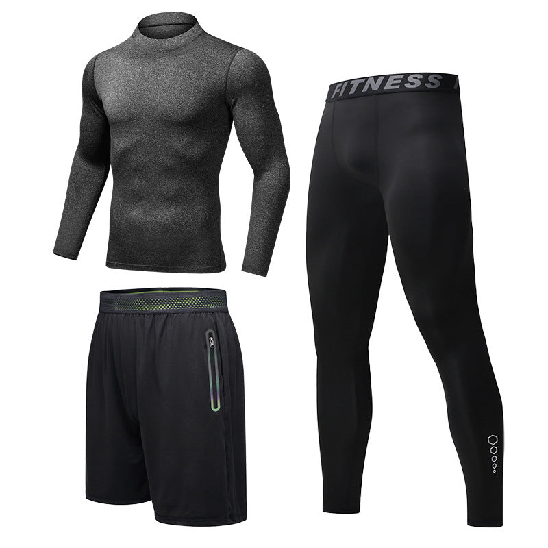 New Men's Fitness Apparel Quick-Drying Long-Sleeved Pants Tight-Fitting Elastic Sports Suit Three-Piece Set