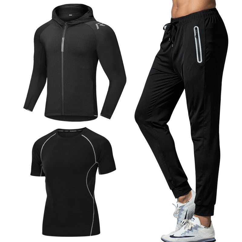 New Men's Fitness Apparel Quick-Drying Long-Sleeved Pants Tight-Fitting Elastic Sports Suit Three-Piece Set
